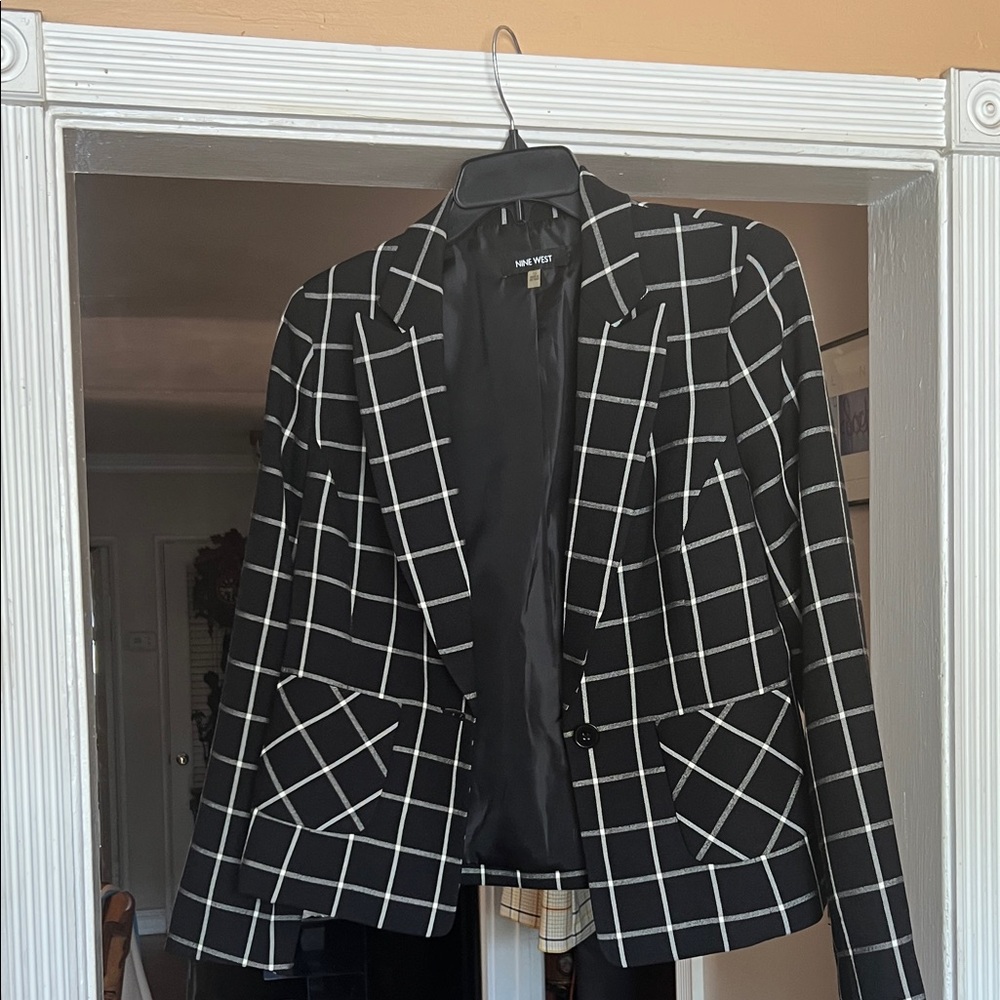 Nine West Black and White Checkered Blazer